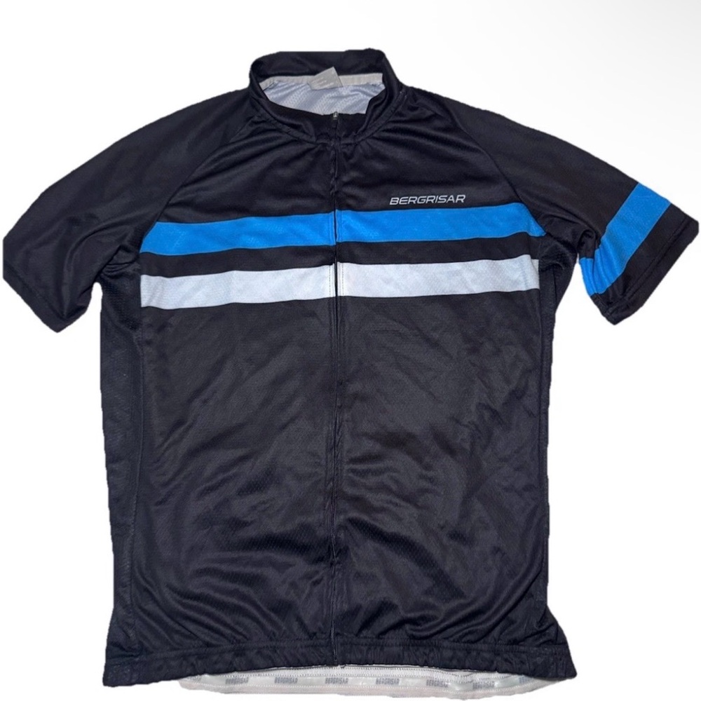 Men’s Black Cycling Jersey with Blue & White Stripes